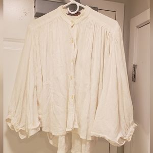 Vintage White Cotton Top Blouse Dolman Sleeves Unique Vintage India 1970s 1980s